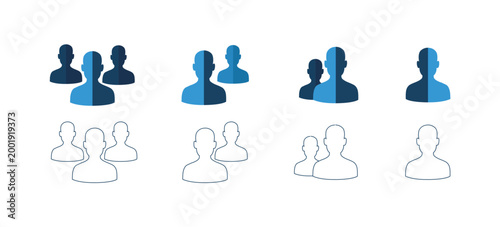 Group of People Icon Set – User Avatars for One to Five Members in Solid and Outline Style Vector Illustration