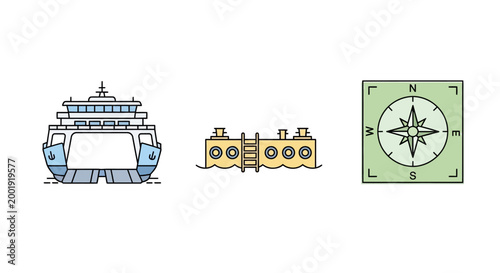 Ship Navigation Instrument Icons Set.