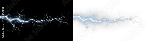 Bilde på lerret Blue and white lightning bolt isolated on transparent and black background showi
