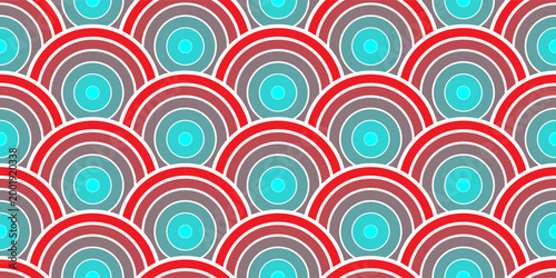 Red seamless wave pattern, geometric semicircle stripes, japanese seigaiha design, modern vector repeat for textile and prints