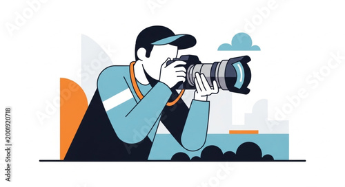 Tableau sur toile Photographer with Camera Capturing Scenic View.