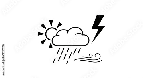 Weather Symbols Depicting Sun Cloud Rain Lightning and Wind.