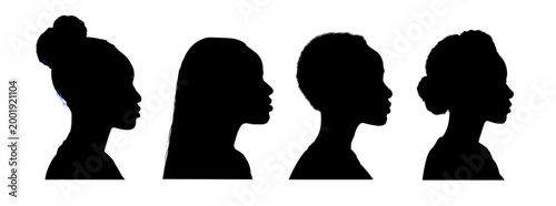 Set of black woman silhouette profile - vector illustration	