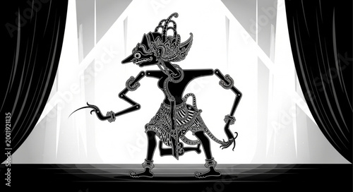 Silhouette of a Puppet Show Performer on Stage.