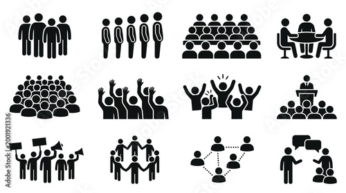 People silhouettes icons set crowd and group communication concepts