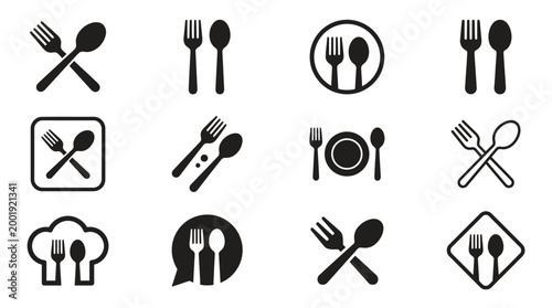 Cutlery Icons Set Black Silhouette Illustrations on White Background