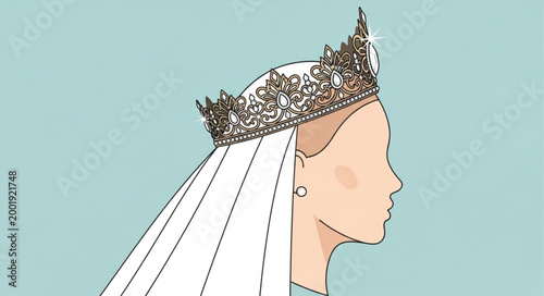 Foto Elegant Woman Wearing Intricate Crown and Veil.