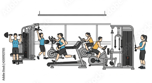 People Exercising on Gym Equipment in Fitness Center.