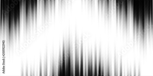 Grunge halftone gradient background. Faded grit noise texture. White and black sand wallpaper. Retro pixelated backdrop.