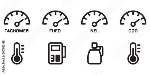 Automotive Dashboard Gauges and Fuel Pump Solid Icons