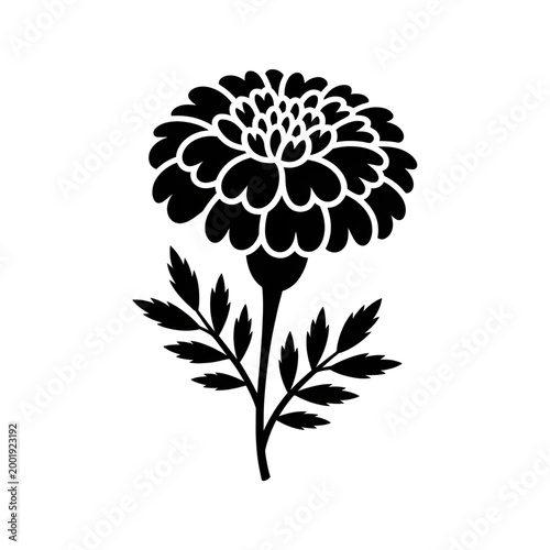 Minimalist Marigold Bloom Botanical Line Art Clip Art