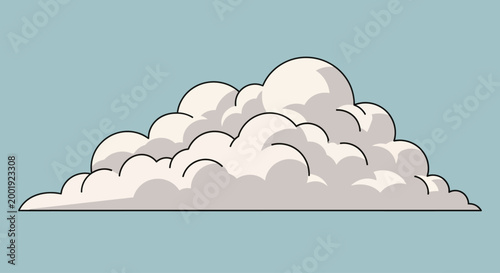 Illustration depicts fluffy white cloud formation under clear blue weather conditions