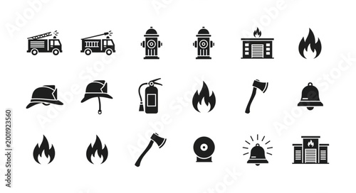 Collection of Firefighter Icons and Symbols for Emergency Services.