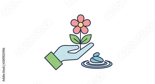 hand holding flower with water droplet illustration