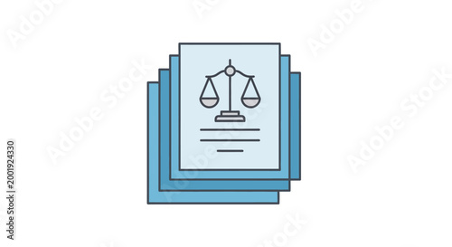 stacked papers with justice scales icon high quality