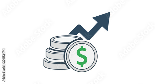 stacked coins with upward arrow icon high quality