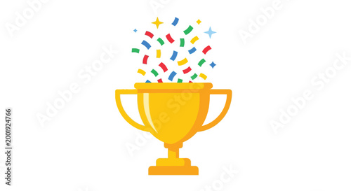 trophy with colorful confetti on white background