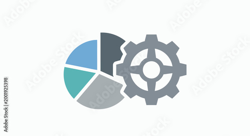 pie chart and gear icon on white background