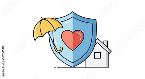 shield with heart umbrella and house illustration