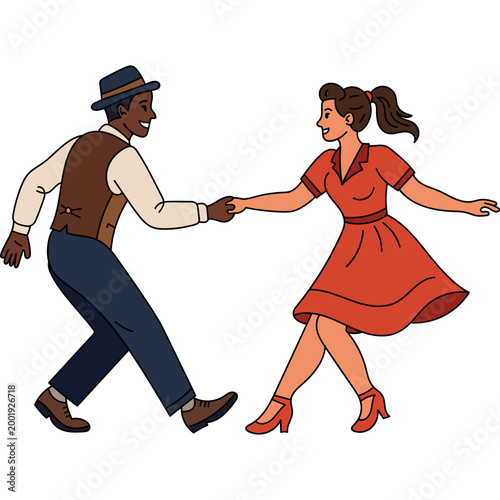Vintage Couple Swing Dancing Illustration