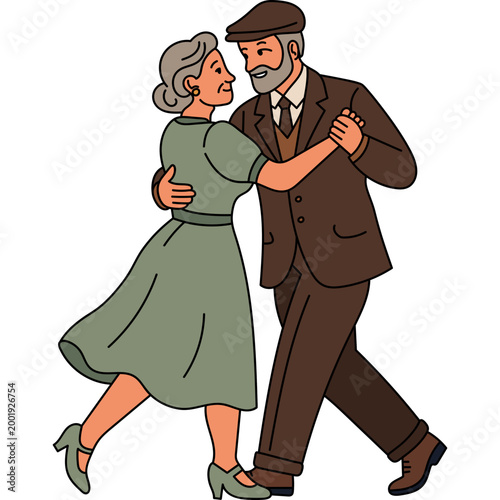Happy Senior Couple Dancing Illustration