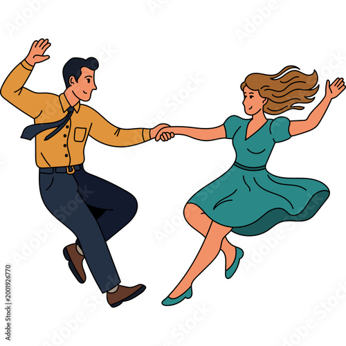 Happy Couple Dancing Swing Illustration