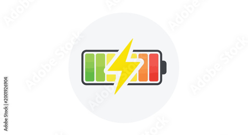 battery icon with lightning bolt on white background