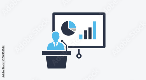 speaker at podium with presentation screen high quality