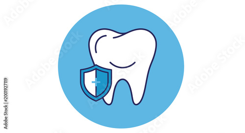 tooth with shield icon on blue circle background