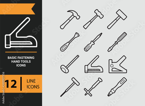 basic fastening hand tools outline icons for repair and assembly