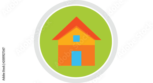 house icon with colorful design on green circle