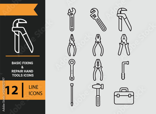 basic fixing repair hand tools outline icons for maintenance tasks