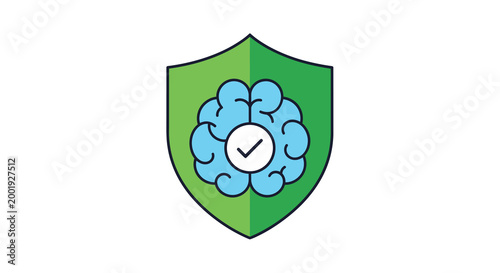 brain shield icon with checkmark on white background