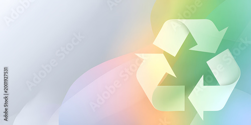 Abstract 3D White Recycling Symbol on a Vibrant Colorful Gradient Background for Environmental Sustainability, Green Energy, and Eco-Friendly Concepts, Ideal for Web Banners and Presentations.