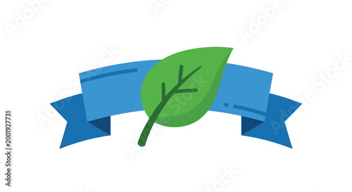 leaf with blue ribbon banner on white background