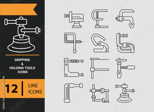 gripping holding tools outline icons for clamps pliers and equipment