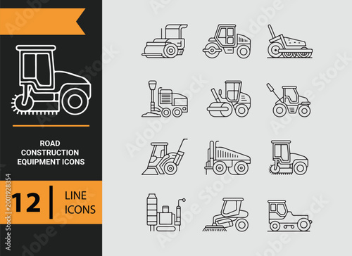 road construction equipment outline icons for infrastructure development work