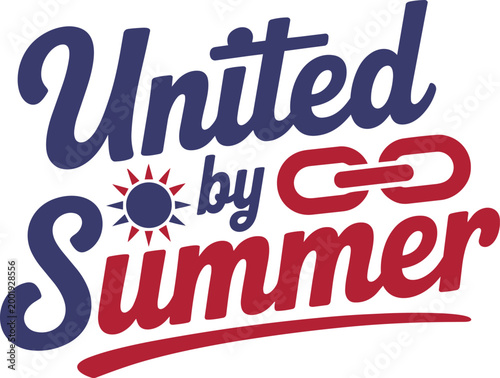 United by summer vector illustration with sun and chain link icons retro layered style with summer