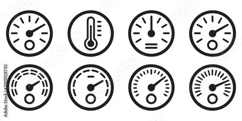 Set of Circular Gauge and Temperature Icons for Dashboard Design