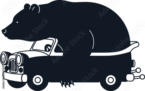 Bear driving car silhouette isolated on transparent background funny animal transportation concept.