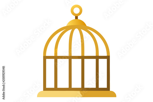 Golden birdcage, luxury aviary icon, yellow cage, vector illustration