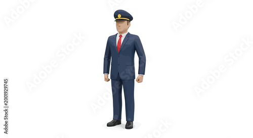 Realistic 3d render of a train conductor in full uniform