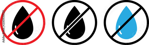 Canvastavla Set of no water icons, prohibition signs with water drops