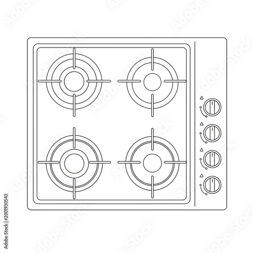 Gas stove top with four burners