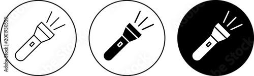 Flashlight icon set with three different styles