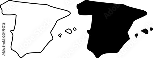 Spain map outline and silhouette isolated on white background