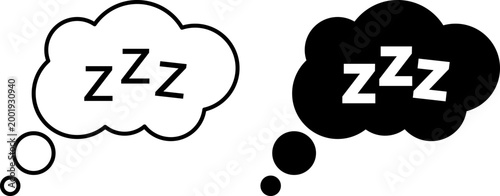 Two sleep thought bubble icons with zzz text isolated on white background