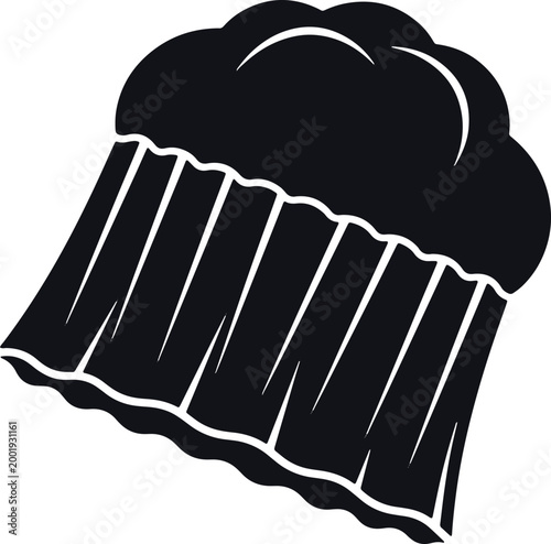 Black cloud with rain streaks isolated on white background flat design vector illustration.