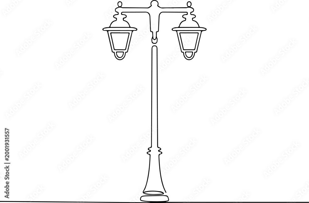 Obraz premium Minimalist Continuous Line Art of Vintage Street Lamp – Urban Light, City and Outdoor Illustration