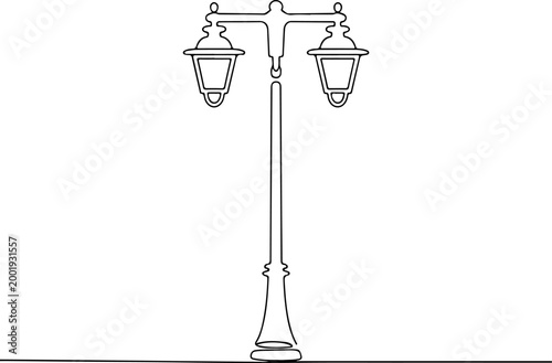 Minimalist Continuous Line Art of Vintage Street Lamp – Urban Light, City and Outdoor Illustration